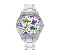 Dinosaurs in Green Men's Quartz Watch Trendy Stainless Steel Bands Easy Read Minimalist Wristwatches Business Daily