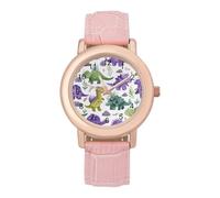 Dinosaurs in Green Women's Easy Read Watches Flexible Three Hand Round Case Quartz Watch for Small Wrists