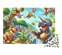 Dinosaurs in Jungle Jigsaw Puzzle Animal 1000 Pieces Thick Cardboard 100% Recycled for Adults Educational Game Gift 38x26cm/1000pcs