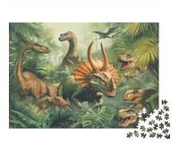 Dinosaurs Jungle Scene-Prehistoric Wildlife Illustration Family Puzzles 1000 Pieces with High Definition Print Centenary Jigsaws for A Sustainable Hobby As Wall Art Puzzle 38x26cm/1000pcs