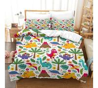 Dinosaurs Kids Pattern 2 Piece 100% Polyester Cartoon Vibrant Jungle Duvet Cover Set with Pillowcases, Hidden Zip, All Season Bedding for New Home Buyers, Durable Long Lasting Breathable Cosy Single（1