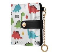 Dinosaurs Leaves White Print Small Women Wallet Bifold RFID Blocking Leather Compact Card Holder with Zipper Coin Pocket Purse for Ladies Girls Women