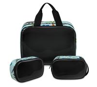 Dinosaurs Makeup Bag for Women Men, Cute Dino Print Translucent Cosmetic Bag Wash Pouch Shower Bag 3 Pcs Travel Toiletry Toiletries Cosmetic Organizer