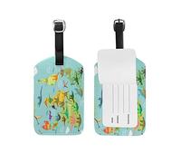 Dinosaurs Map Luggage Tags Leather ID Label for Kids Boy Girl 1 Piece
