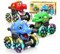 Dinosaurs Monster Trucks for 2-4 Toddlers: 3 Pack Race Track Playset with Light,Press & Go Dinosaur Car Toy Set,Birthday Gifts for Kids Ages 3-8,Christmas Idea 3-5,5-7 Boys Girls