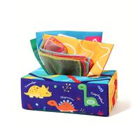 (Dinosaurs) Montessori Baby Sensory Toy Set - Crinkle Paper Scarves and Tissue Box Toy