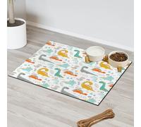 Dinosaurs Pattern Pet Feeding Mat for Cat Dog Water Bowl Food Mats Cute Cartoon Dinosaurs Pet Feeding Mats Absorbent Nti-Slip Contain Spills Protects Floors Placemat 30.4 x 50.8 cm
