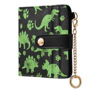Dinosaurs Paw Green Pattern Small Women Wallet RFID Blocking PU Leather Bifold Compact Card Holder with Zipper Coin Pocket Purse for Ladies Women Girls