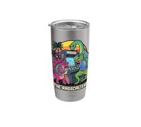 Dinosaurs Playing Arcade Retro 80s Gaming Graphic Stainless Steel Insulated Tumbler