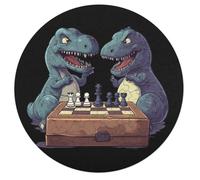 Dinosaurs Playing Chess Round Wooden Puzzle Letter on Back