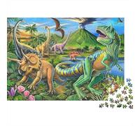 Dinosaurs Prehistoric Scene 1000pc Dinosaur Jungle Thick Cardboard Jigsaw Puzzle for Stress Relief Seekers Christmas Gathering Home Decor Casual Gamers Staycation Entertainment 38x26cm/1000pcs