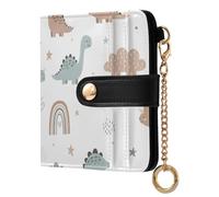 Dinosaurs Rainbows White Pattern Small Women Wallet RFID Blocking Bifold PU Leather Compact Card Holder with Zipper Coin Pocket Purse for Girls Women Ladies