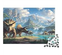 Dinosaurs Scene-Prehistoric Landscape Art Jigsaws 1000 Pieces for Adults with No Two Pieces Alike Jigsaws 1000 Pieces Prehistoric Beasts for Brain Training And Stress Relief Toys for Adults 38x26cm/10
