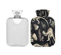 Dinosaurs Skeleton Dark Black hot-Water Bottle with Soft Cover 2L hot compresses for The Body for Neck and Shoulder Pain Relief Menstrual Cramps Bolsa de calor para Dolor Menstrual
