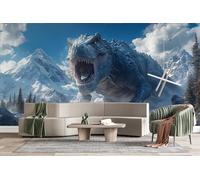 Dinosaurs Snow-Capped Mountains 3D Photo Wallpaper Non-Woven Wall Mural Sky Wall Mural Decoration Poste Premium Wallpaper Wall Art for Living Room Bedroom W200xH140 14yf350