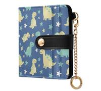 Dinosaurs Stars Blue Pattern Small Women Wallet Leather RFID Blocking Bifold Compact Card Holder with Zipper Coin Pocket Purse for Ladies Women Girls