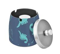 Dinosaurs Style Of Doodle Ashtray with Lid, Windproof Cigarette Ash Tray for Outdoor Indoor, Stainless Steel Ashtray for Home Office Balcony