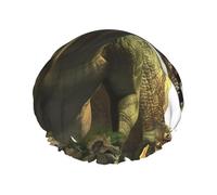 Dinosaurs Theme 3d Double Layered Shower Cap For Women Reusable Suitable For Bathing Spa