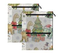 Dinosaurs Trees Snowmen 3 Hole Pencil Pouch Large Capacity Storage Stationery Pouch for Home Office, 2 Pack