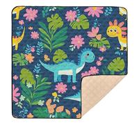 Dinosaurs Tropical Leaves Flowers 1_1 Large Sturdy Baby Gym & Activity Mat for Indoor Outdoor Water Resistant Padded Baby Mat for Baby Kids Toddlers Infants, 50'' x 50''