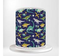 Dinosaurs Tyrannosaurus Velociraptor Trees Jurassic Wrap Around Print A4 Edible Paper Icing Sheet Cake Topper Side Ribbon Border Decor for Personalised Themed Decorations