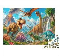 Dinosaurs Volcano Jungle Jigsaw Puzzle, 1000 Pcs Indoor Adult Game | 52x38cm Cardboard Brain Workout, Smooth Surface Finish, Birthday Gift, Living Room Accent