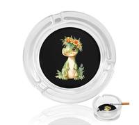 Dinosaurs with Flower Round Glass Ashtray Washable Simple Ash Trays