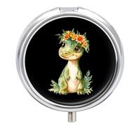 Dinosaurs with Flower Round Pill Box Organiser 3 Compartment Medicine Case