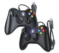 Dinosoo 2 Pack Wired Xbox 360 Controller - Upgraded Joystick, Double Shock, Voice Function - Compatible with Microsoft Xbox 360 & Slim/PC - Black