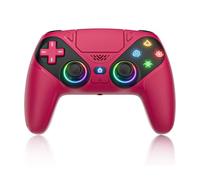 Dinosoo RGB Wireless Controller for PS5/Pro/Slim & PCs, Bluetooth Gamepad with Back Buttons, Touchpad, Macro, Turbo, Dual Vibration, 6-Axis Sensor, Speaker, 3.5mm Audio Jack,Red