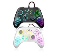 Dinosoo Wired RGB Controller for X-box One Series X|S & PC, Turbo, Macro Function, 4 Vibration Motors, 3.5mm Audio Jack - Black White