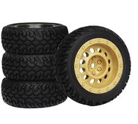 DINOWIN 75mm Rubber Tires & Plastic Wheels, RC Tire Rim Accessories for 1/10 RC Road Car 1/16 RC Rally Car HSP 94123 HPI Kyo Tamiya Accessories (Yellow)