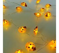 DINOWIN Ladybird Fairy Battery Operated 9.8Ft 30 LED Ladybug String Lights Silver Wire for Bedroom, Valentine's Day, Christmas Decorative (Yellow)