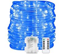 DINOWIN LED Rope Lights with Remote Waterproof Battery Powered Tube String Lights 8 Mode Timer LED Fairy Lights Decoration for Party Wedding Garden Christmas (Blue, 20M 200LED)