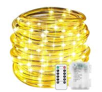 DINOWIN LED Rope Lights with Remote Waterproof Battery Powered Tube String Lights 8 Mode Timer LED Fairy Lights Decoration for Party Wedding Garden Christmas (Warm White, 10M 100LED)