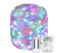 DINOWIN LED Rope Lights with Remote Waterproof Battery Powered Tube String Lights 8 Mode Timer LED Fairy Lights Decoration for Party Wedding Garden Christmas (Multicolor, 20M 200LED)