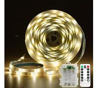 DINOWIN LED Strip Light Battery with 8 Mode Remote Control Timer dimmable self-Adhesive cuttable Light for Outdoor Bedroom Stairs Corridor Cabinet Decoration (Warm White, 2M 120LED)