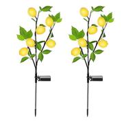 DINOWIN Outdoor Solar Garden Light, 2 Pack of Solar Flower Tree Lights with Realistic Lemon, Waterproof LED Decorative Light Outdoor Pile Lighting for Courtyard Garden Lawn Decoration (Lemon)