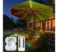 DINOWIN Parasol Lights 104 LED Waterproof Battery Garden Lights Patio Umbrella Lights with Remote Control 8 Modes Umbrella String Lights for Patio Camping Tents (Warm White)