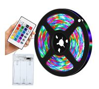 DINOWIN RGB LED Strip Lights with Remote Control, Flexible Cuttable Self-Adhesive Battery Powered Strip Light for Bedroom TV Kitchen Cupboard Cabinet (16.4ft 300LED)