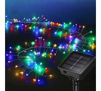 DINOWIN Solar Firecracker Lights 19.68Ft 200 LED Waterproof Cluster Lights 8 Lighting Mode Christmas Fairy Lights Fire Crackers Garland Fairy Light for Garden Wedding Party (Multicolor)