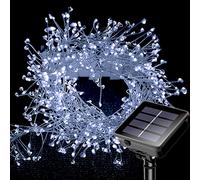 DINOWIN Solar Firecracker Lights 19.68Ft 200 LED Waterproof Cluster Lights 8 Lighting Mode Christmas Fairy Lights Fire Crackers Garland Fairy Light for Garden Wedding Party (White)