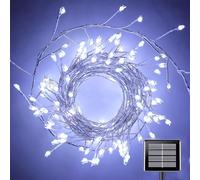 DINOWIN Solar Firecracker Lights 29.5Ft 300 LED Waterproof Cluster Lights 8 Lighting Mode Christmas Fairy Lights Fire Crackers Garland Fairy Light for Garden Wedding Party (White)