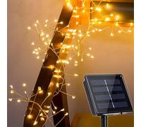 DINOWIN Solar Firecracker Lights 29.5Ft 300 LED Waterproof Cluster Lights 8 Lighting Mode Christmas Fairy Lights Fire Crackers Garland Fairy Light for Garden Wedding Party (Warm White)