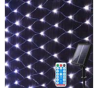 DINOWIN Solar Net Lights Outdoor 1.5x1.5M 96LED Mesh Fairy String Lights with 8 Modes Waterproof Auto ON/Off Decorative Light for Garden Fence Balcony Backyard Christmas Tree Decor (White)