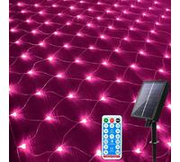 DINOWIN Solar Net Lights Outdoor 1.5x1.5M 96LED Mesh Fairy String Lights with 8 Modes Waterproof Auto ON/Off Decorative Light for Garden Fence Balcony Backyard Christmas Tree Decor (Pink)
