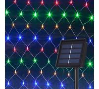 DINOWIN Solar Net Lights Outdoor Garden, 100LED 1.1M X 1.1M Waterproof 8 Modes Solar Mesh Fairy Icicle String Lights for Backyard Patio Gazebo Fence Lounge Party Decoration (Multicolor)