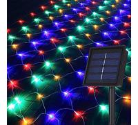 DINOWIN Solar Net Lights Outdoor Garden, 120LED 1.5M X 2M Waterproof 8 Modes Solar Mesh Fairy Icicle String Lights for Backyard Patio Gazebo Fence Lounge Party Decoration (Multicolor)