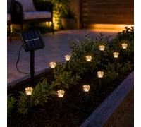 DINOWIN Solar Rose Garden Lights, 10 LED Warm White Flower Stake String Lights with 8 Modes, IP65 Waterproof Outdoor Decorative Lights for Pathways, Lawns, Patios and Flower Beds，Warm White