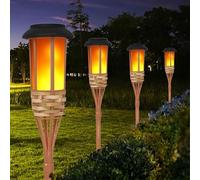 DINOWIN Solar Torch Lights Outdoor Flickering Flame Waterproof Simulation Bamboo Flickering Flame Lighting Decorations for Patio Path Garden Yard (Pack of 4)